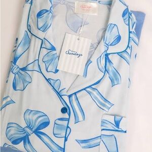 Sundays Light Blue Bow Pattern Pajama Set